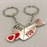 'Love You' Heart and Arrow Couples Keychain